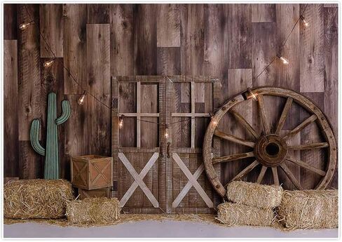 Allenjoy 10x8ft Western Cowboy Backdrop for Portrait Photography Pictures Wild West Wooden House Barn Door Vintage Kids Boy Child Baby Shower Birthday Party Supplies Decorations Background Banner Prop in Saudi Arabia