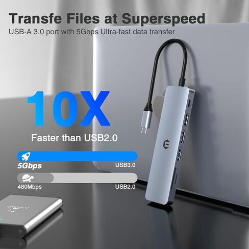 محول متعدد المنافذ USB C Hub من Tiergrade، محطة إرساء USB C 7 في 1 مع HDMI، منفذ شحن PD 100 وات، 3 USB 3.0، قارئ بطاقة SD/TF لجهاز MacBook Pro/Air، Chromebook in Saudi Arabia