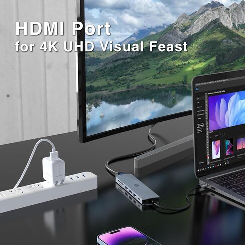 محول متعدد المنافذ USB C Hub من Tiergrade، محطة إرساء USB C 7 في 1 مع HDMI، منفذ شحن PD 100 وات، 3 USB 3.0، قارئ بطاقة SD/TF لجهاز MacBook Pro/Air، Chromebook in Saudi Arabia
