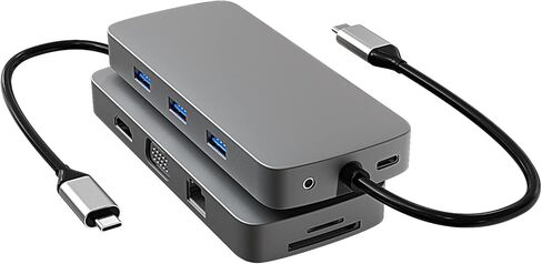 موزع يو اس بي سي 10 في 1، محطة الاقتران للكمبيوتر المحمول USB-C ، محول يو اس بي سي إلى HDMI لماك بوك ويندوز مع 4K HDMI VGA Ethernet PD 3. 0 USB Audio RJ45 TF/SD in Kuwait