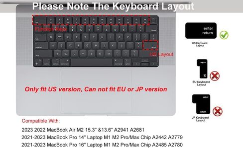 Keyboard Cover for 2023 MacBook Air 15.3" A2941 & 13.6" A2681 M2 Chip, MacBook Pro 14" 16" M3 Pro/Max & M2 M1 Pro/Max (A2779 A2442 A2485 A2780), MacBook Air M2 13" 15" Keyboard Cover Protector, TPU in Kuwait