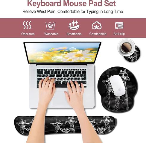 Ergonomic Wrist Protection Mouse Pad Wrist Guard and Keyboard Wrist Rest, Non-Slip Rubber Base Mouse Pad Sunflower and ECG Stethoscope Pattern, Personalized Fashionable Black Office Accessories in Saudi Arabia