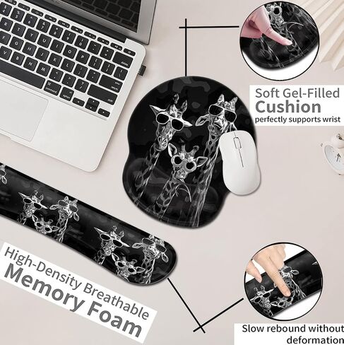 Ergonomic Wrist Protection Mouse Pad Wrist Guard and Keyboard Wrist Rest, Non-Slip Rubber Base Mouse Pad Sunflower and ECG Stethoscope Pattern, Personalized Fashionable Black Office Accessories in Saudi Arabia