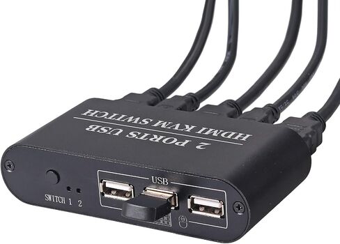LiNKFOR KVM HDMI Switch 2 in 1 Out Box، 2-Port USB HDMI Cable KVM Switch، يدعم 4K @ 30 هرتز ومشاركة جهازي كمبيوتر مع ماوس لوحة مفاتيح واحد وشاشة عالية الدقة in Kuwait