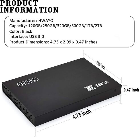 HWAYO 2.5'' 1TB Ultra Slim Portable External Hard Drive USB3.0 HDD Storage for PC/Desktop/Laptop/MacBook/Chromebook/Xbox One (Black) in Kuwait