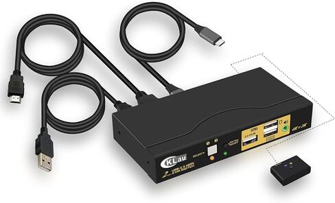CKLau 2 منفذ KVM HDMI + USB-C 4K60 هرتز 2K144 هرتز مع صوت وكابلات لأجهزة Mac/أجهزة الكمبيوتر/شاشة مشاركة الهاتف المحمول ولوحة المفاتيح والماوس in Kuwait