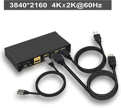 CKLau 2 منفذ KVM HDMI + USB-C 4K60 هرتز 2K144 هرتز مع صوت وكابلات لأجهزة Mac/أجهزة الكمبيوتر/شاشة مشاركة الهاتف المحمول ولوحة المفاتيح والماوس in Kuwait
