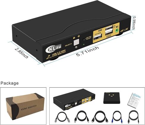 CKLau 2 منفذ KVM HDMI + USB-C 4K60 هرتز 2K144 هرتز مع صوت وكابلات لأجهزة Mac/أجهزة الكمبيوتر/شاشة مشاركة الهاتف المحمول ولوحة المفاتيح والماوس in Kuwait