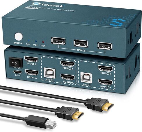 شاشات مزدوجة KVM Switch 2 منفذ 4K@60 هرتز، HDMI KVM Switch 2 شاشات 2 جهاز كمبيوتر مع 3 USB 2.0 Hub، مشاركة طابعة لوحة المفاتيح والماوس، مفتاح الزر وEDID التكيفي in Kuwait