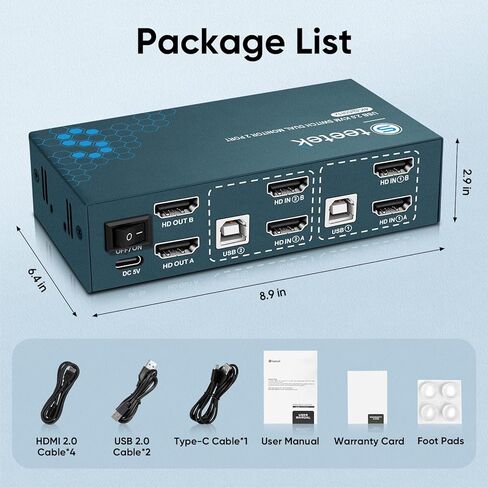 شاشات مزدوجة KVM Switch 2 منفذ 4K@60 هرتز، HDMI KVM Switch 2 شاشات 2 جهاز كمبيوتر مع 3 USB 2.0 Hub، مشاركة طابعة لوحة المفاتيح والماوس، مفتاح الزر وEDID التكيفي in Kuwait