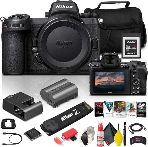 كاميرا Nikon Z 6II الرقمية بدون مرآة بدقة 24.5 ميجابكسل (الهيكل فقط) (1659) + بطاقة XQD سعة 64 جيجابايت + برنامج Corel للصور + حقيبة + كابل HDMI + مجموعة التنظيف + حزام اليد + المزيد - الطراز العالمي (متجدد) in Saudi Arabia