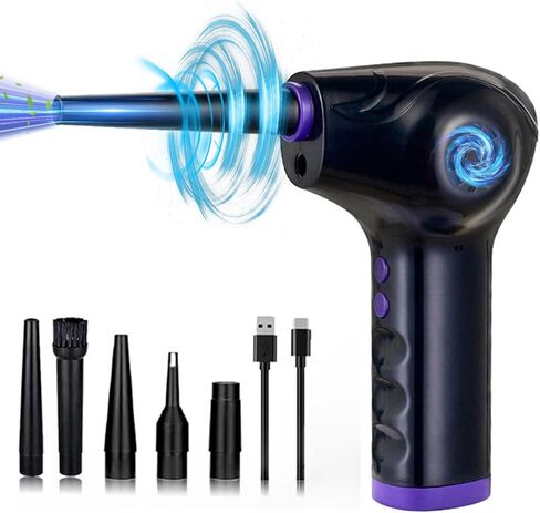 منفضة هواء كهربائية من MOSHOU، منفضة هواء مضغوطة 45000 دورة في الدقيقة مع ضوء LED، 3 سرعات منفاخ هواء لاسلكي بقوة 10000 مللي أمبير في الساعة لتنظيف لوحة مفاتيح الكمبيوتر، منفضة هواء السيارة القابلة لإعادة الشحن، منفضة هواء مضغوطة in Kuwait