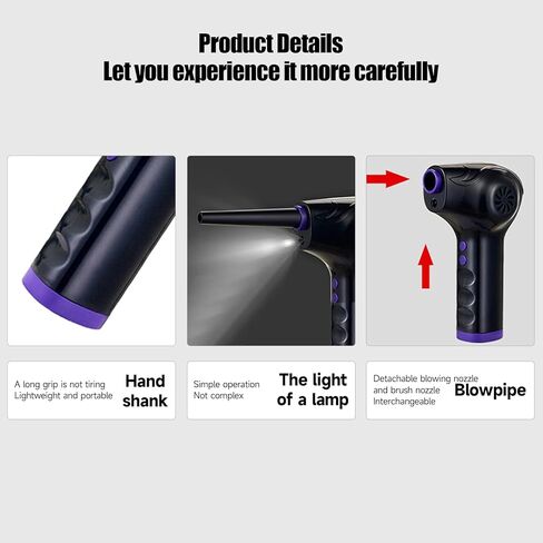 منفضة هواء كهربائية من MOSHOU، منفضة هواء مضغوطة 45000 دورة في الدقيقة مع ضوء LED، 3 سرعات منفاخ هواء لاسلكي بقوة 10000 مللي أمبير في الساعة لتنظيف لوحة مفاتيح الكمبيوتر، منفضة هواء السيارة القابلة لإعادة الشحن، منفضة هواء مضغوطة in Kuwait