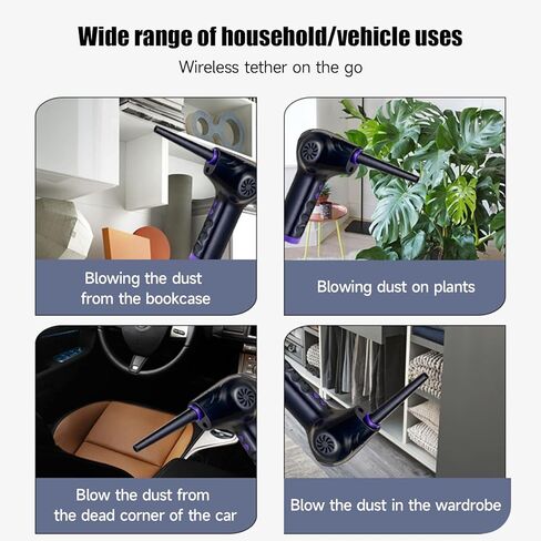 منفضة هواء كهربائية من MOSHOU، منفضة هواء مضغوطة 45000 دورة في الدقيقة مع ضوء LED، 3 سرعات منفاخ هواء لاسلكي بقوة 10000 مللي أمبير في الساعة لتنظيف لوحة مفاتيح الكمبيوتر، منفضة هواء السيارة القابلة لإعادة الشحن، منفضة هواء مضغوطة in Kuwait