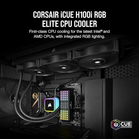 Corsair iCUE H100i RGB Elite, CW-9060058-WW, Liquid CPU Cooler (16 Dynamic RGB LEDs, 120mm AF Elite Series FDB Fans, 240mm Radiator - Black (Renewed) in Saudi Arabia