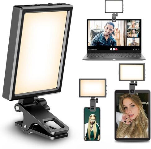 Eicaus Rechargeable Selfie Light with Clip and Adapter for Phone＆Camera-Perfect for TikTok, Selfie, Video Conference-Compatible with iPhone,Android,iPad,Laptop-Portable LED Light for Photos and Videos in Kuwait