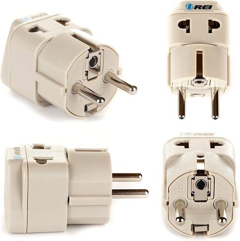 OREI USA to Europe (Schuko) (Type E/F) Travel Adapter Plug - 2 in 1 - CE Certified - RoHS Compliant - 4 Pack - White Color (DB-9-4PK) (Beige) in Kuwait