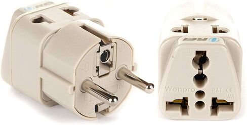 OREI USA to Europe (Schuko) (Type E/F) Travel Adapter Plug - 2 in 1 - CE Certified - RoHS Compliant - 4 Pack - White Color (DB-9-4PK) (Beige) in Kuwait