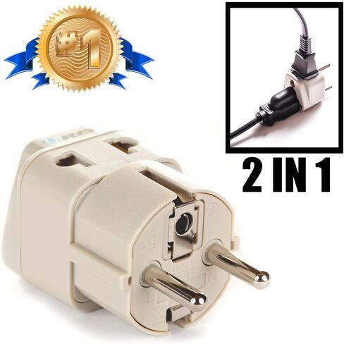 OREI USA to Europe (Schuko) (Type E/F) Travel Adapter Plug - 2 in 1 - CE Certified - RoHS Compliant - 4 Pack - White Color (DB-9-4PK) (Beige) in Kuwait