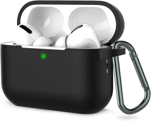 غطاء حافظة Coffea for Airpods Pro الجيل الثاني، حافظة واقية من السيليكون الناعم ممتصة للصدمات مع سلسلة مفاتيح لجهاز Apple Airpods Pro 2 الجديد 2022 [مصباح LED أمامي مرئي] - أسود in Kuwait