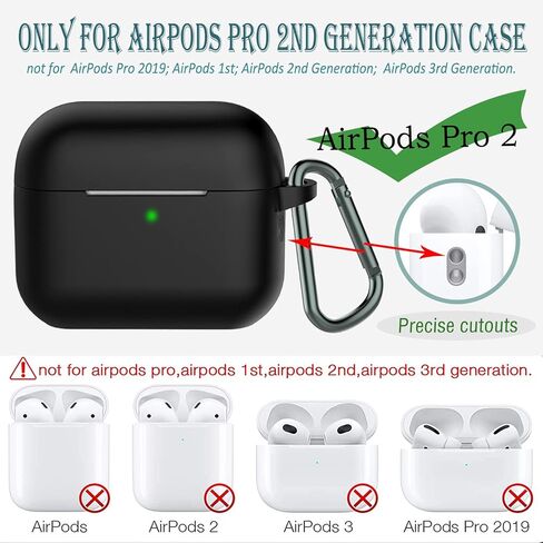 غطاء حافظة Coffea for Airpods Pro الجيل الثاني، حافظة واقية من السيليكون الناعم ممتصة للصدمات مع سلسلة مفاتيح لجهاز Apple Airpods Pro 2 الجديد 2022 [مصباح LED أمامي مرئي] - أسود in Kuwait