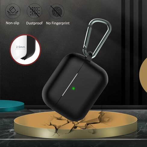 غطاء حافظة Coffea for Airpods Pro الجيل الثاني، حافظة واقية من السيليكون الناعم ممتصة للصدمات مع سلسلة مفاتيح لجهاز Apple Airpods Pro 2 الجديد 2022 [مصباح LED أمامي مرئي] - أسود in Kuwait