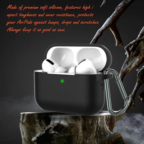 غطاء حافظة Coffea for Airpods Pro الجيل الثاني، حافظة واقية من السيليكون الناعم ممتصة للصدمات مع سلسلة مفاتيح لجهاز Apple Airpods Pro 2 الجديد 2022 [مصباح LED أمامي مرئي] - أسود in Kuwait