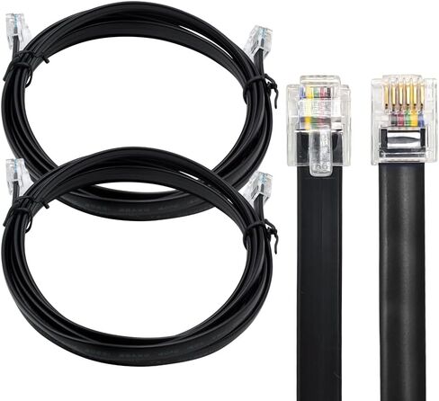 RJ12 Cable 25 feet Telephone Line Cord with 6P6C Connector Landline Phone Wire for Both in-Wall and Out-Wall Using, Black, 2 Pack, AV06114 in Kuwait