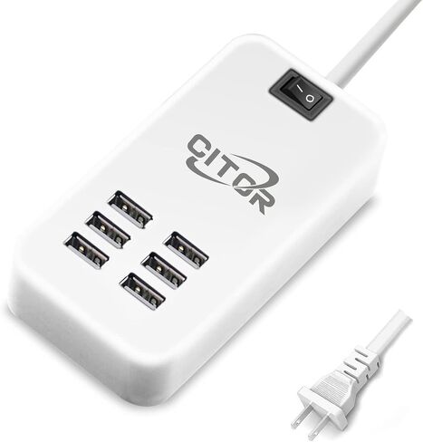 Multi USB Charger, 6 Port USB Charging Station for Multiple Devices, Phone, Tablet, Power Strip with ON/Off Switch (White) in Kuwait
