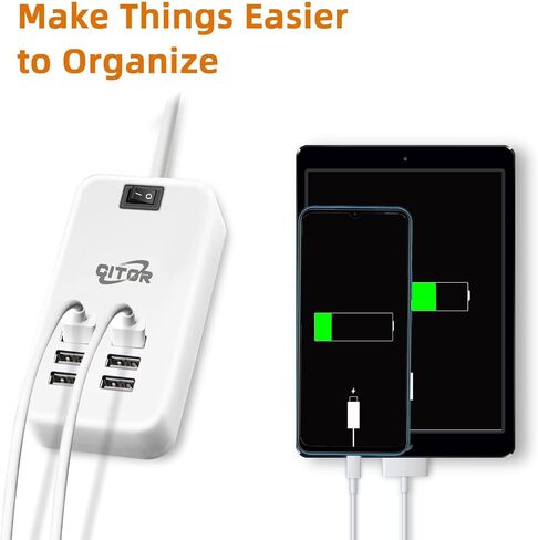 Multi USB Charger, 6 Port USB Charging Station for Multiple Devices, Phone, Tablet, Power Strip with ON/Off Switch (White) in Kuwait