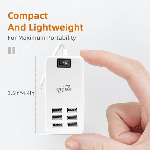 Multi USB Charger, 6 Port USB Charging Station for Multiple Devices, Phone, Tablet, Power Strip with ON/Off Switch (White) in Kuwait