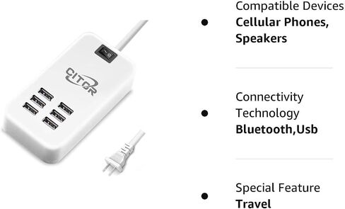 Multi USB Charger, 6 Port USB Charging Station for Multiple Devices, Phone, Tablet, Power Strip with ON/Off Switch (White) in Kuwait