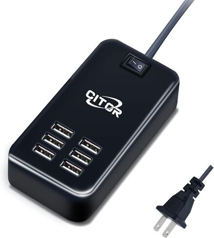 شاحن USB متعدد المنافذ، محطة شحن USB بـ 6 منافذ لأجهزة متعددة، الهاتف، الكمبيوتر اللوحي، شريط الطاقة مع مفتاح تشغيل/إيقاف (أسود) in Saudi Arabia