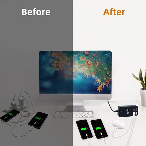شاحن USB متعدد المنافذ، محطة شحن USB بـ 6 منافذ لأجهزة متعددة، الهاتف، الكمبيوتر اللوحي، شريط الطاقة مع مفتاح تشغيل/إيقاف (أسود) in Saudi Arabia