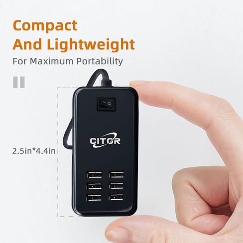 شاحن USB متعدد المنافذ، محطة شحن USB بـ 6 منافذ لأجهزة متعددة، الهاتف، الكمبيوتر اللوحي، شريط الطاقة مع مفتاح تشغيل/إيقاف (أسود) in Saudi Arabia