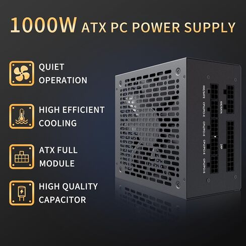MUSETEX Power Supply 1000W, Full Modular ATX PC PSU, Multi Connectors, 140mm Ultra Quiet Cooling Fan, Computer Power Supply, Black (MU1000) in Kuwait
