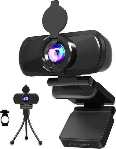 Nertpow 1080P Webcam, NP HD PC Webcam USB Computer Camera Built-in Microphone, Flexible Rotatable Clip, for Laptops, Desktop and Gaming, Black… in Kuwait