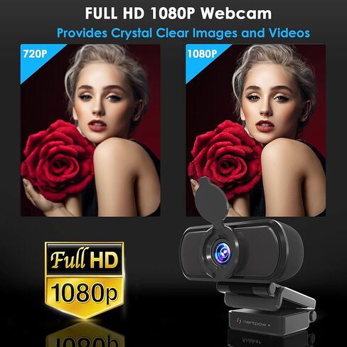 Nertpow 1080P Webcam, NP HD PC Webcam USB Computer Camera Built-in Microphone, Flexible Rotatable Clip, for Laptops, Desktop and Gaming, Black… in Kuwait