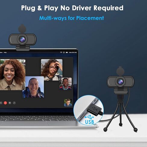 Nertpow 1080P Webcam, NP HD PC Webcam USB Computer Camera Built-in Microphone, Flexible Rotatable Clip, for Laptops, Desktop and Gaming, Black… in Kuwait