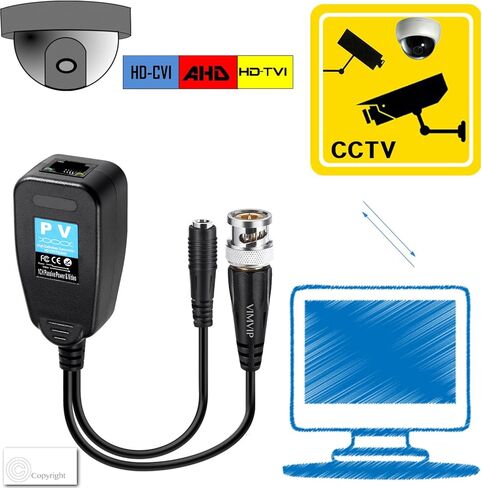 Vimvip بالون فيديو سلبي HD-CVI/TVI/AHD مع موصل طاقة وجهاز ارسال بيانات ار جيه 45 كات 5، زوج واحد in Kuwait