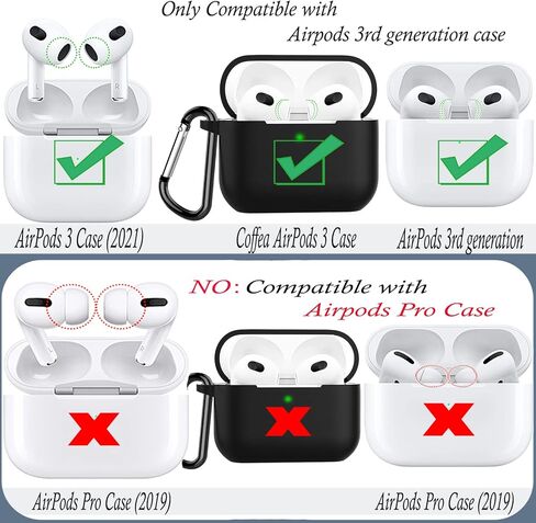 حافظة Coffea for AirPods 3، غطاء حماية من السيليكون مع سلسلة مفاتيح لأجهزة Apple AirPods الجيل الثالث 2021، [مسجلة ببراءة اختراع أمريكية] بورجوندي in Kuwait