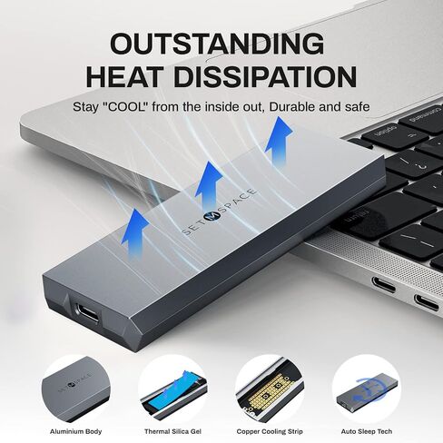 M.2 Enclosure ['Tough Guy' Quality], Solid Aluminium Alloy Case for B-Key SATA SSD, SETMSPACE Screw Fixed M.2 SSD Enclosure with USB C/A Cable, External M.2 Enclosure for 2230/2242/2260/2280-Grey in Saudi Arabia