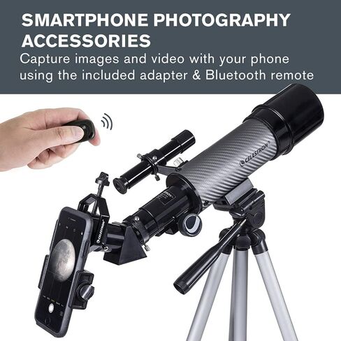 Celestron – 60mm Travel Scope DX – Ideal Portable Refractor Telescope for Beginners – Fully Coated Glass Optics – BONUS Astronomy Software Package – Includes Smartphone Adapter for Digiscoping in Saudi Arabia