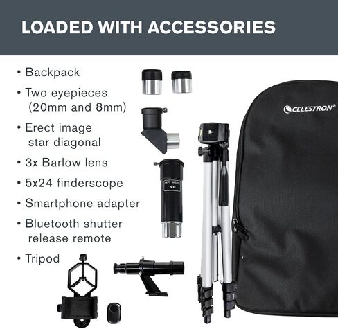 Celestron – 60mm Travel Scope DX – Ideal Portable Refractor Telescope for Beginners – Fully Coated Glass Optics – BONUS Astronomy Software Package – Includes Smartphone Adapter for Digiscoping in Saudi Arabia