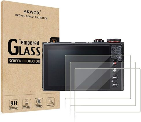 (Pack of 3) Compatible Canon Eos M50 M6D M100 LCD Screen Protector, AKWOX 9H Hardness 0.33mm Camera Tempered Glass Film for Canon EOS M100, EOS M6, M50, PowerShot G9 X Mark II, G7 X Mark II, G5 X, G9 in Saudi Arabia