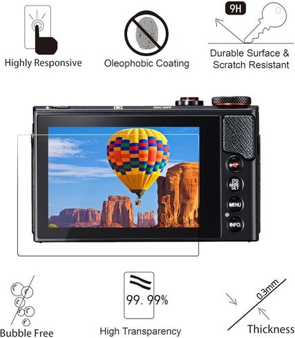 (Pack of 3) Compatible Canon Eos M50 M6D M100 LCD Screen Protector, AKWOX 9H Hardness 0.33mm Camera Tempered Glass Film for Canon EOS M100, EOS M6, M50, PowerShot G9 X Mark II, G7 X Mark II, G5 X, G9 in Saudi Arabia