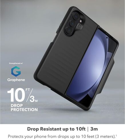 حافظة هاتف ZAGG Bridgetown لهاتف Galaxy Z Fold حماية من السقوط بطول 5-10 أقدام، معززة بالجرافين، تصميم مفصلي، نحيف، خفيف الوزن، متوافق مع الشحن اللاسلكي، أسود in Kuwait