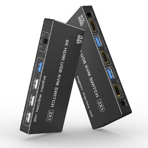 محول USB 3.0 KVM، محول 8K HDMI KVM يشارك جهازي كمبيوتر، مفتاح شاشة واحد، يدعم 8K 60 هرتز، 4K 120 هرتز، YUV 4:4:4، HDCP 2.3، HDR 10 لأجهزة الكمبيوتر المحمول، الكمبيوتر الشخصي، Xbox، HDTV مع كابل USB 3.0 2X in Kuwait