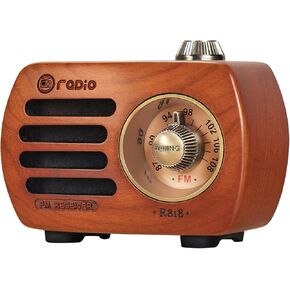 PRUNUS Wood Retro FM Radio Bluetooth Mini Portable Wooden Old Vintage Radio Speaker, Rechargeable Battery Operated, Strong Bass Enhancement, Loud Volume, Support AUX in (Cherry) R-818