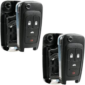 Key Fob Keyless Entry Remote Flip Shell Case & Pad fits Chevy 2010-2017 Equinox / 2012-2017 Sonic / 2015-2017 Trax / GMC 2010-2017 Terrain, Set of 2